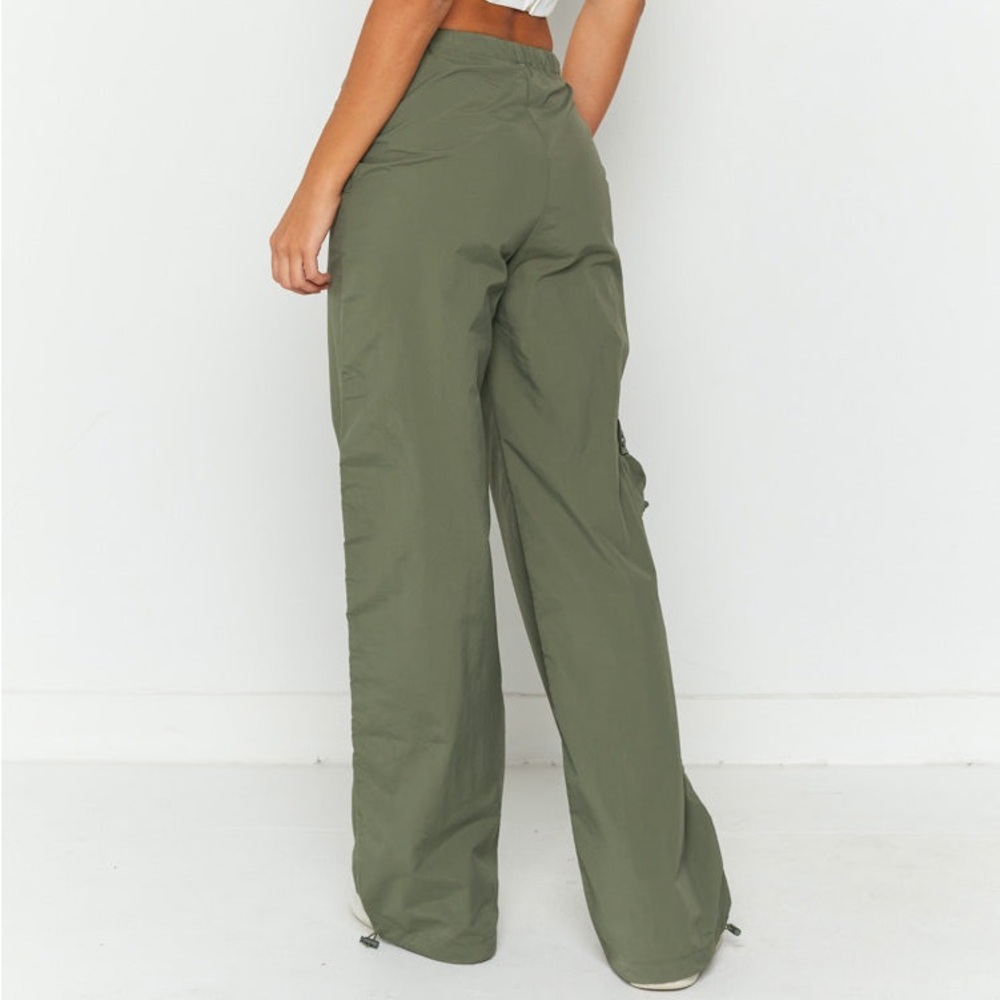 Beginning Boutique Green Wide Leg Pants Khaki Drawcord Cargo Pants - Picture 3 of 15